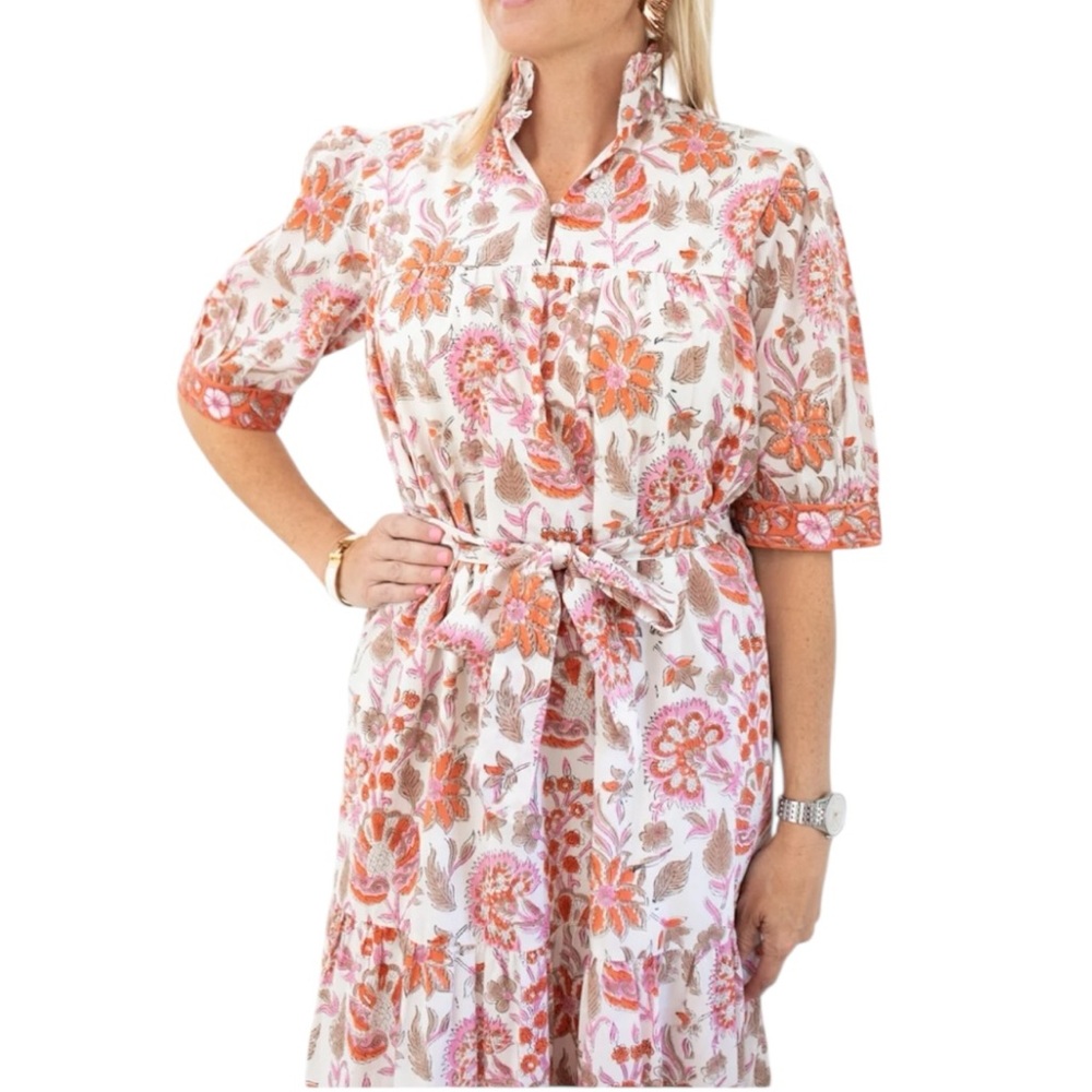 NWT Saule Parc Long Lale Dress In Pamplemousse Floral Maxi Dress Size Large